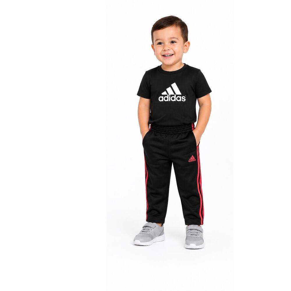 Adidas Boys Sweatpants 2T Black Red Stripes Athletic Joggers Toddler Pants